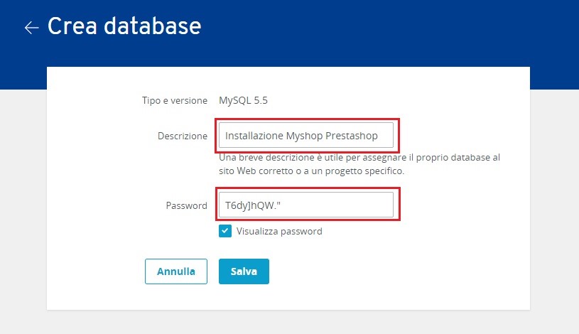 Crea database MySQL 5.5